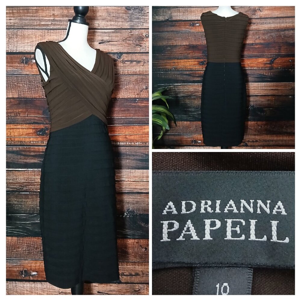 Adrianna Papell Dress 10 Bandage Sheath Two-Toned Layered Stretch Zip Back